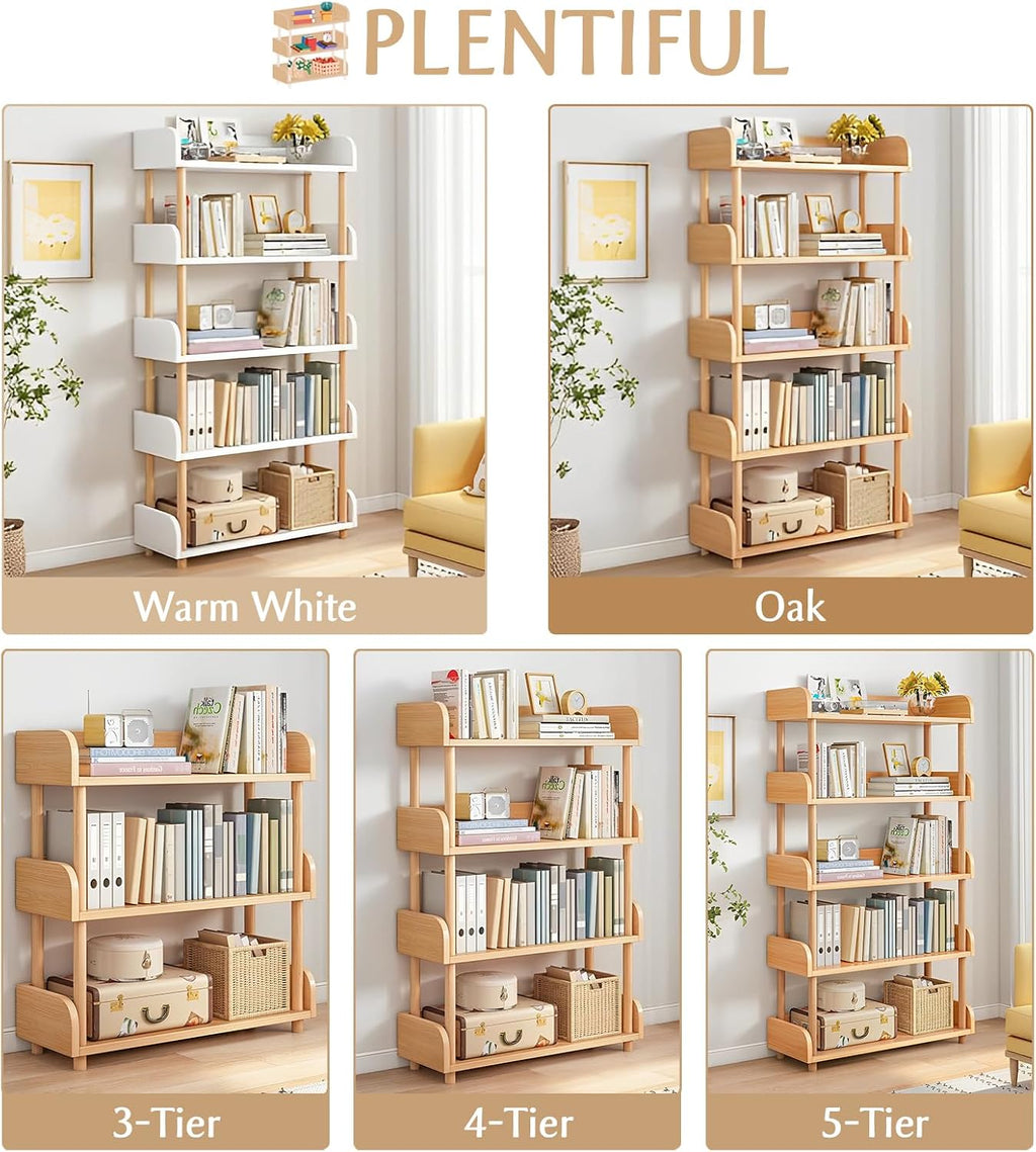 Oak 5-Tier Wooden Open Bookcase