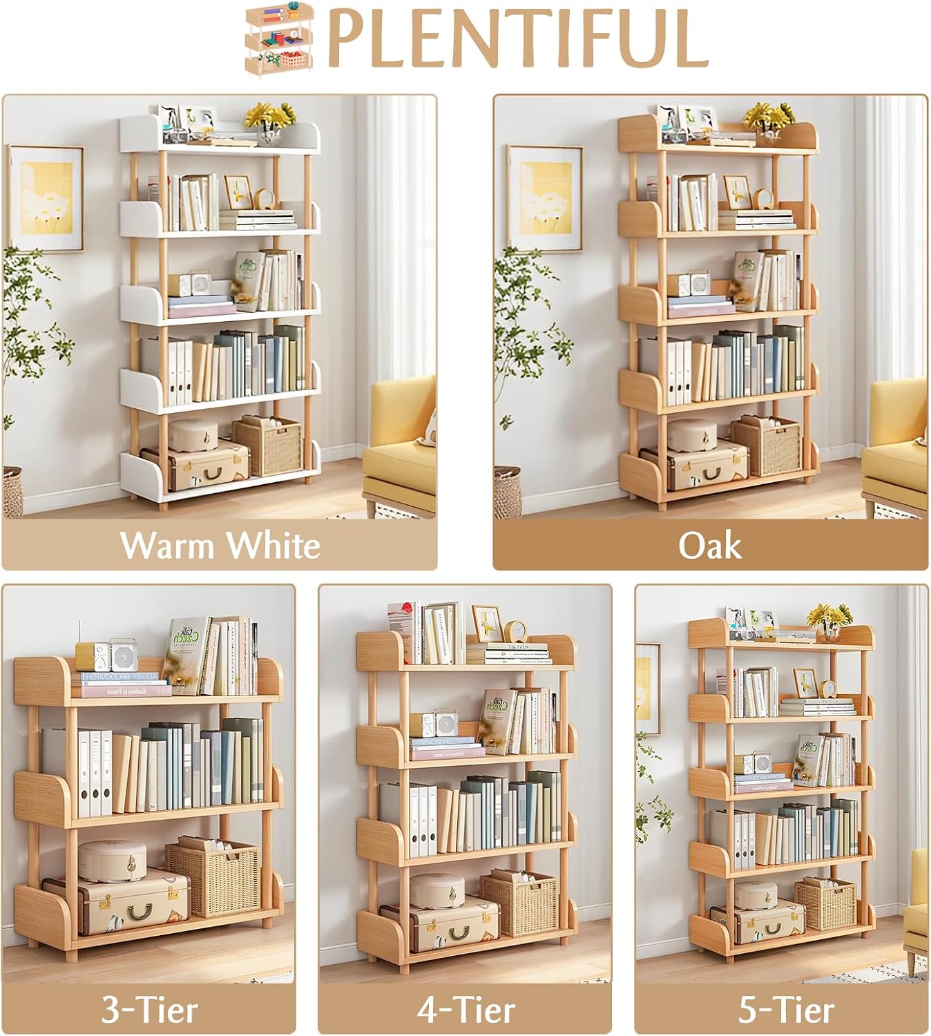 Oak 5-Tier Wooden Open Bookcase