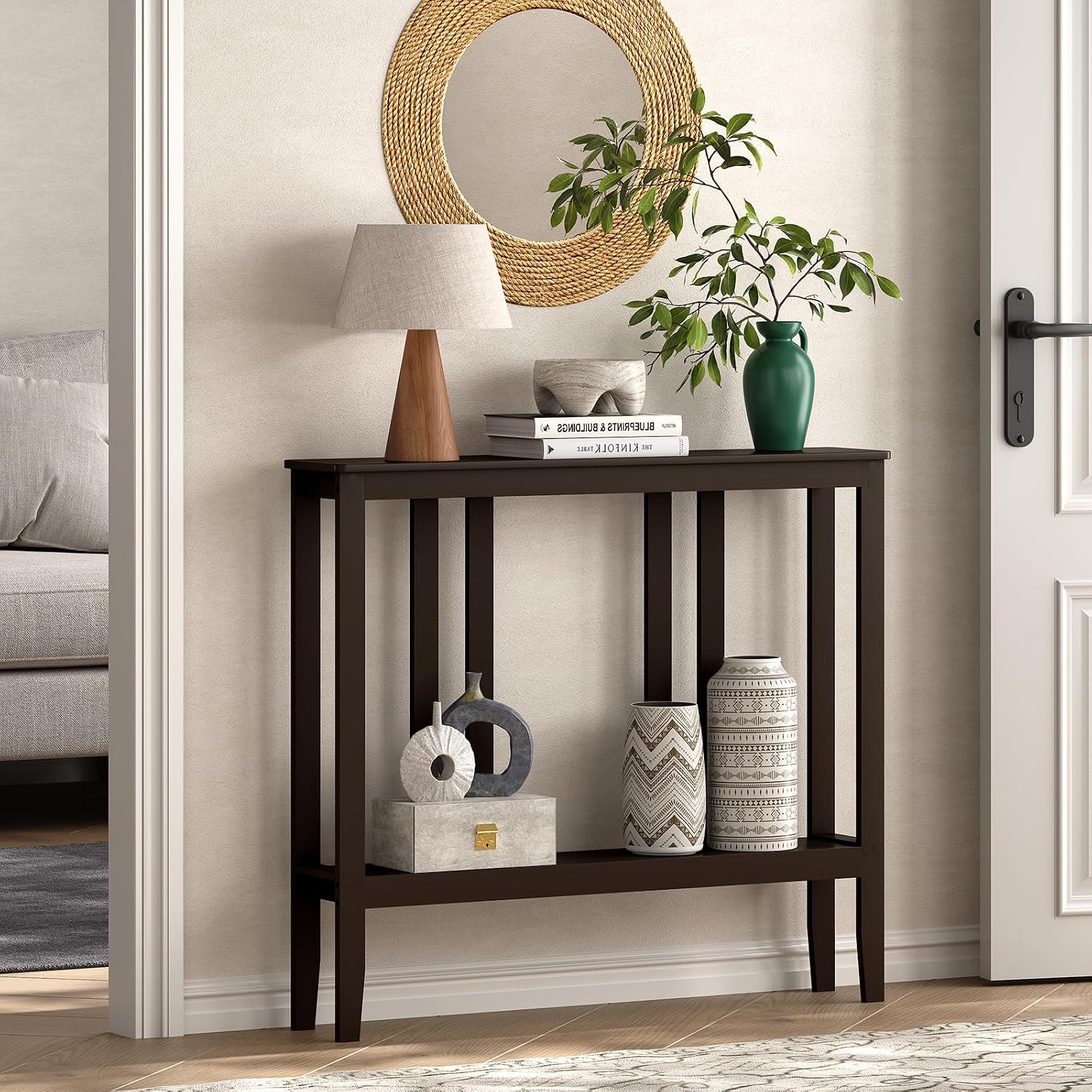 Brown Bamboo 2-Tier Console Table