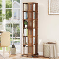 Baoz 6-Tier Walnut Bamboo Rotating Bookshelf