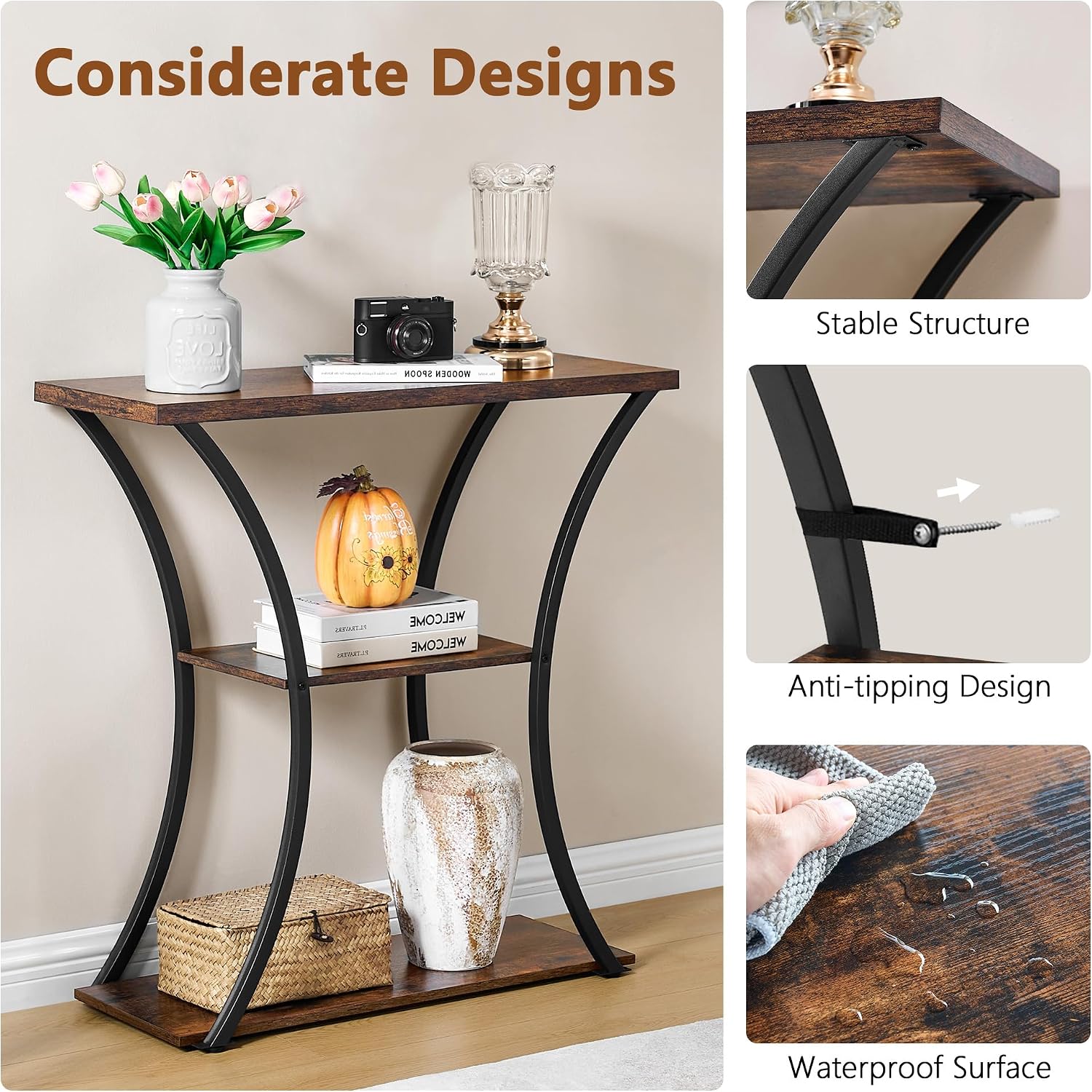 Hoctieon Rustic Brown Console Table