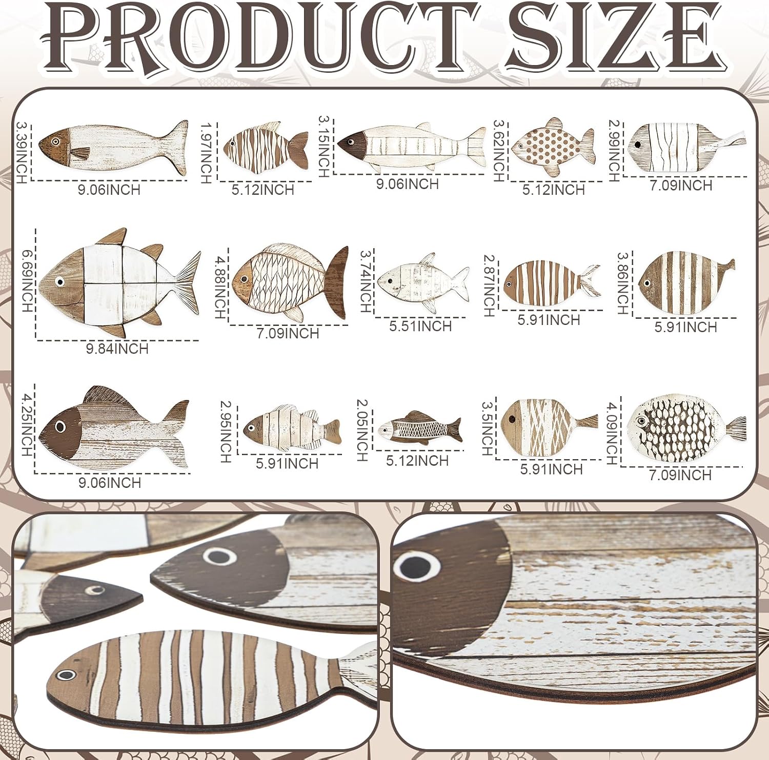 Wood Fish Nautical Wall Decor Set