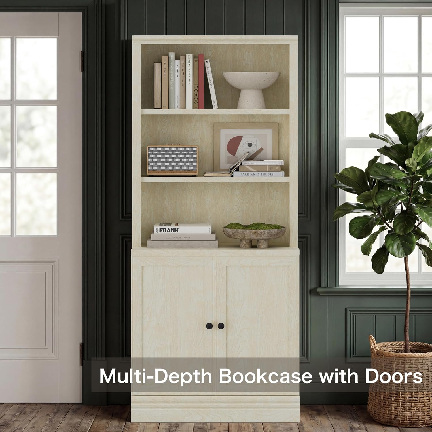5-Tier Multi-Depth Bookshelf with Door