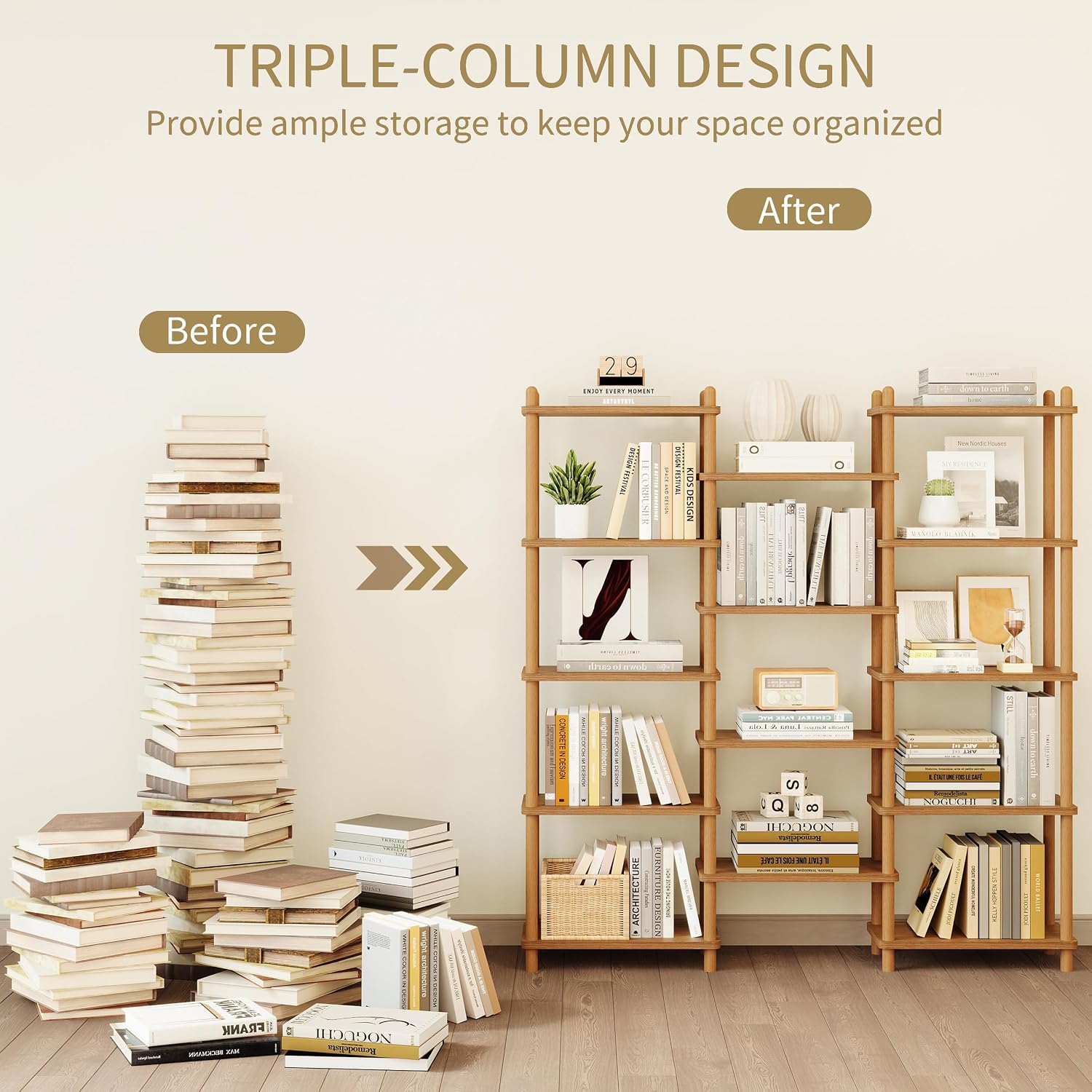 5-Tier Triple Wide Bookshelf