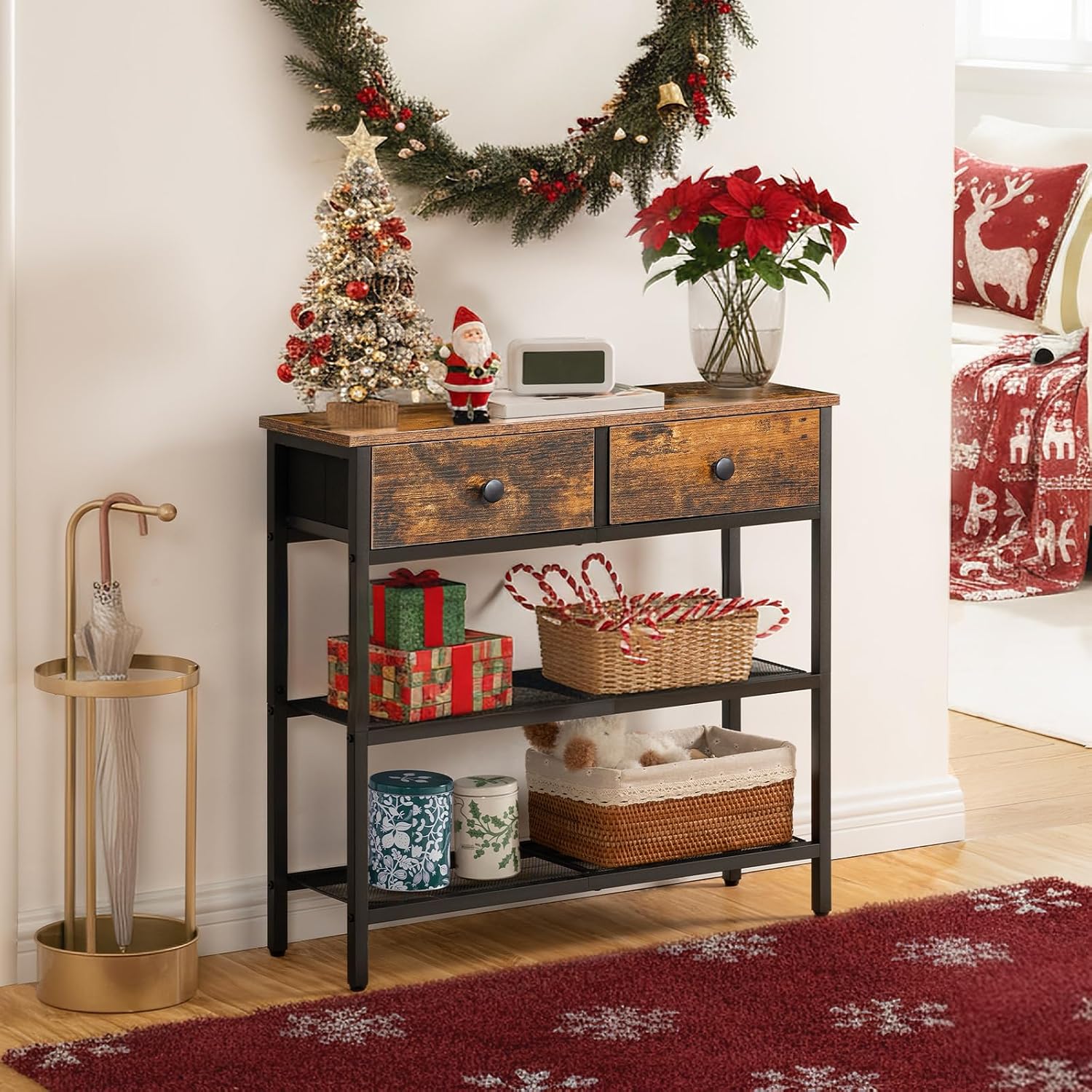 Rustic Brown Narrow Console Table