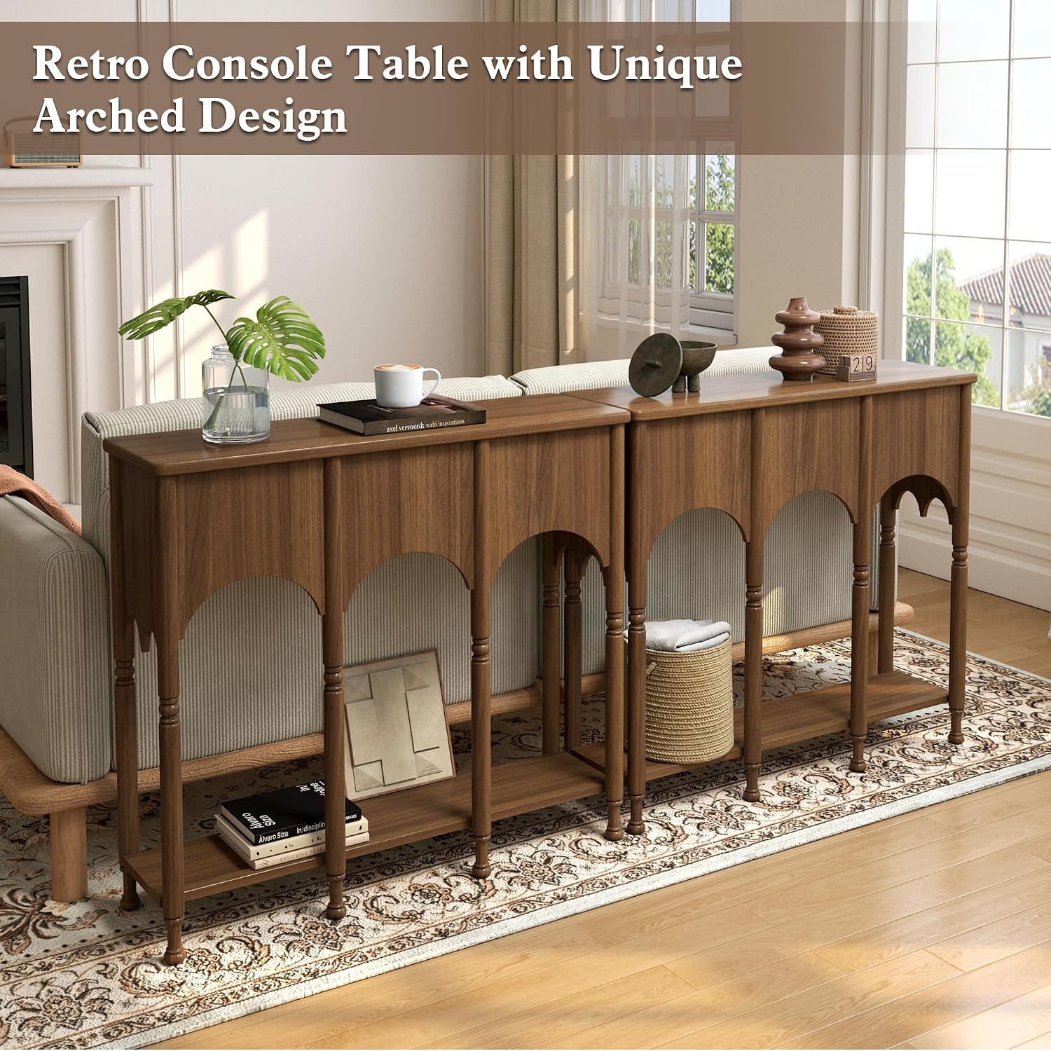 Brown Wooden Roman Leg Console Table
