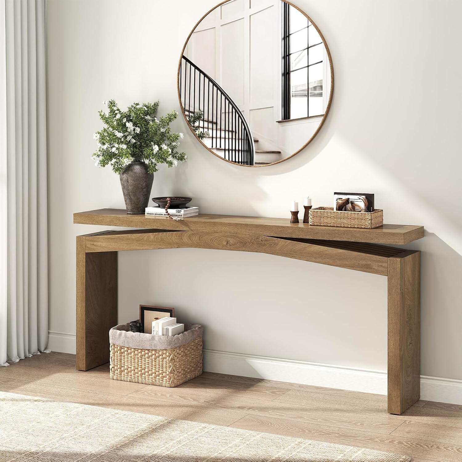 Natural Brown Wooden Console Table