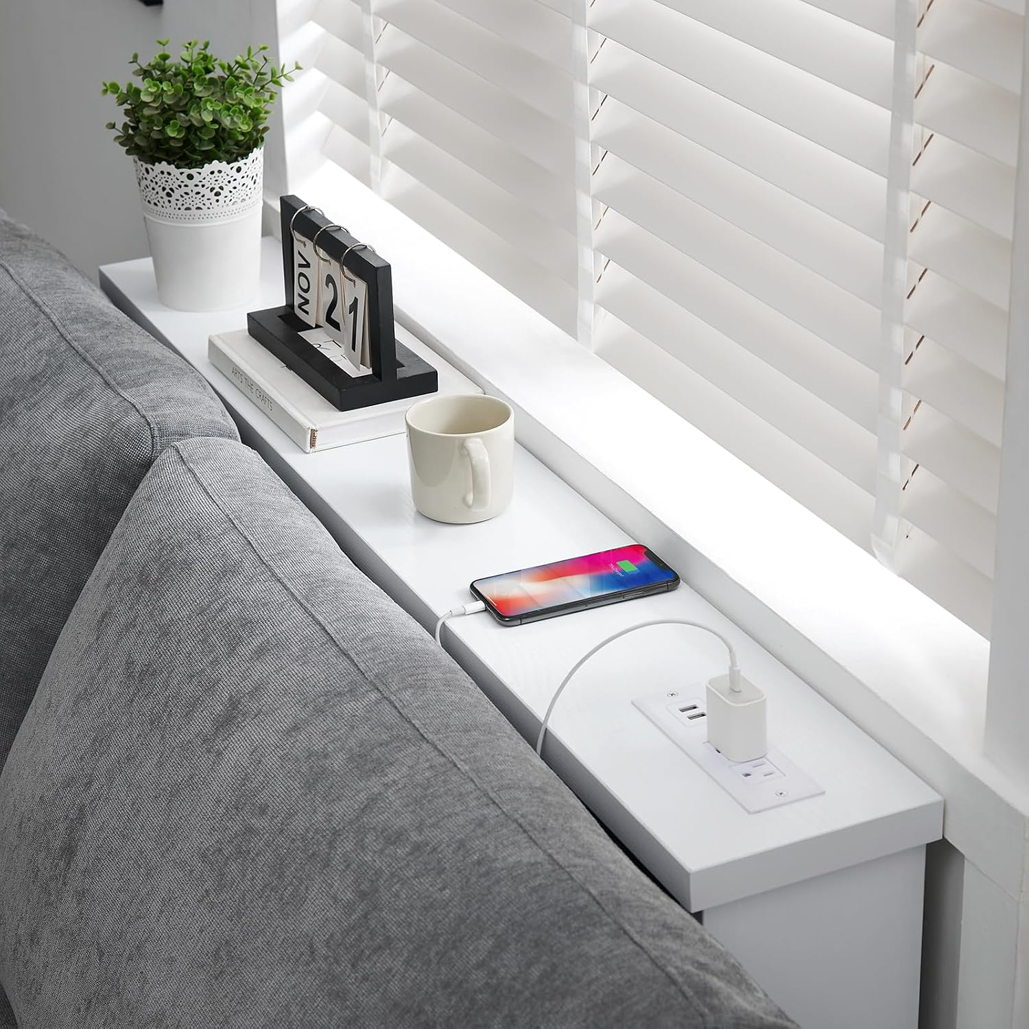 White Console Table with Charging Station