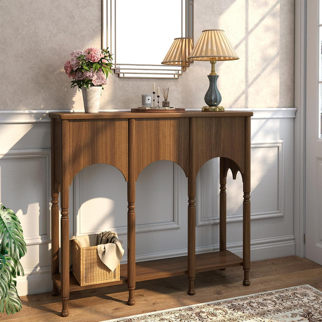 Brown Wooden Roman Leg Console Table