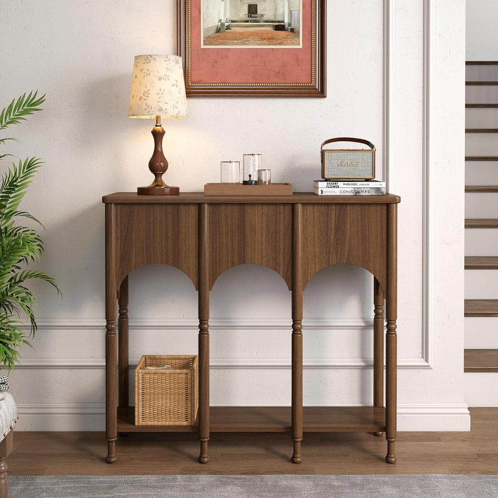 Brown Wooden Roman Leg Console Table