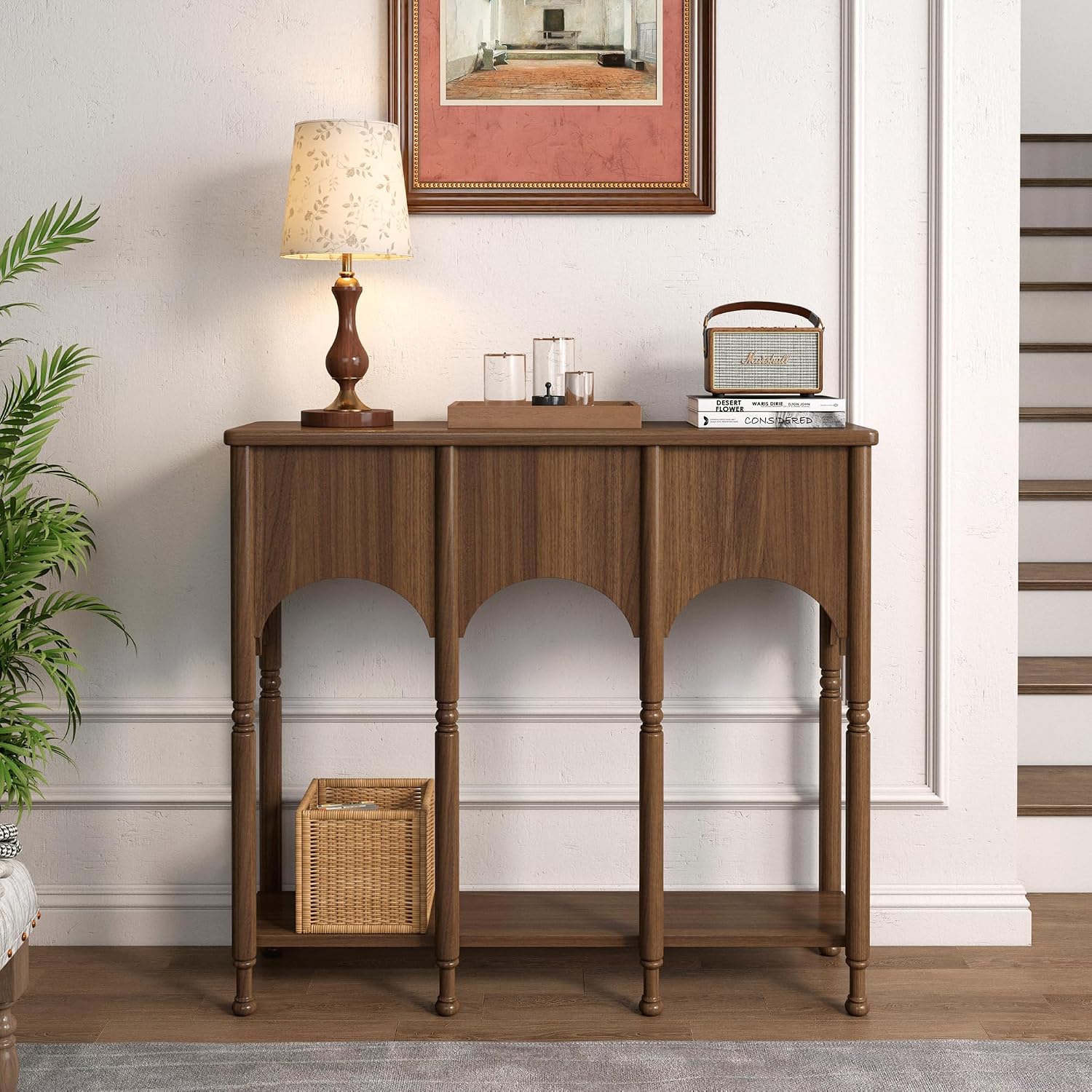 Brown Wooden Roman Leg Console Table