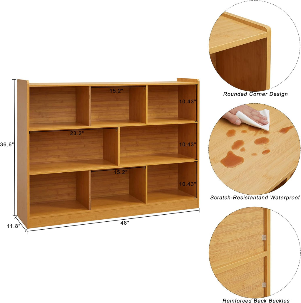 3-Tier Natural Wooden Storage Bookcase