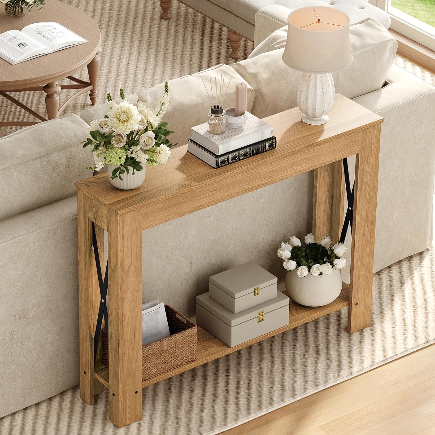 Light Walnut Farmhouse Console Table