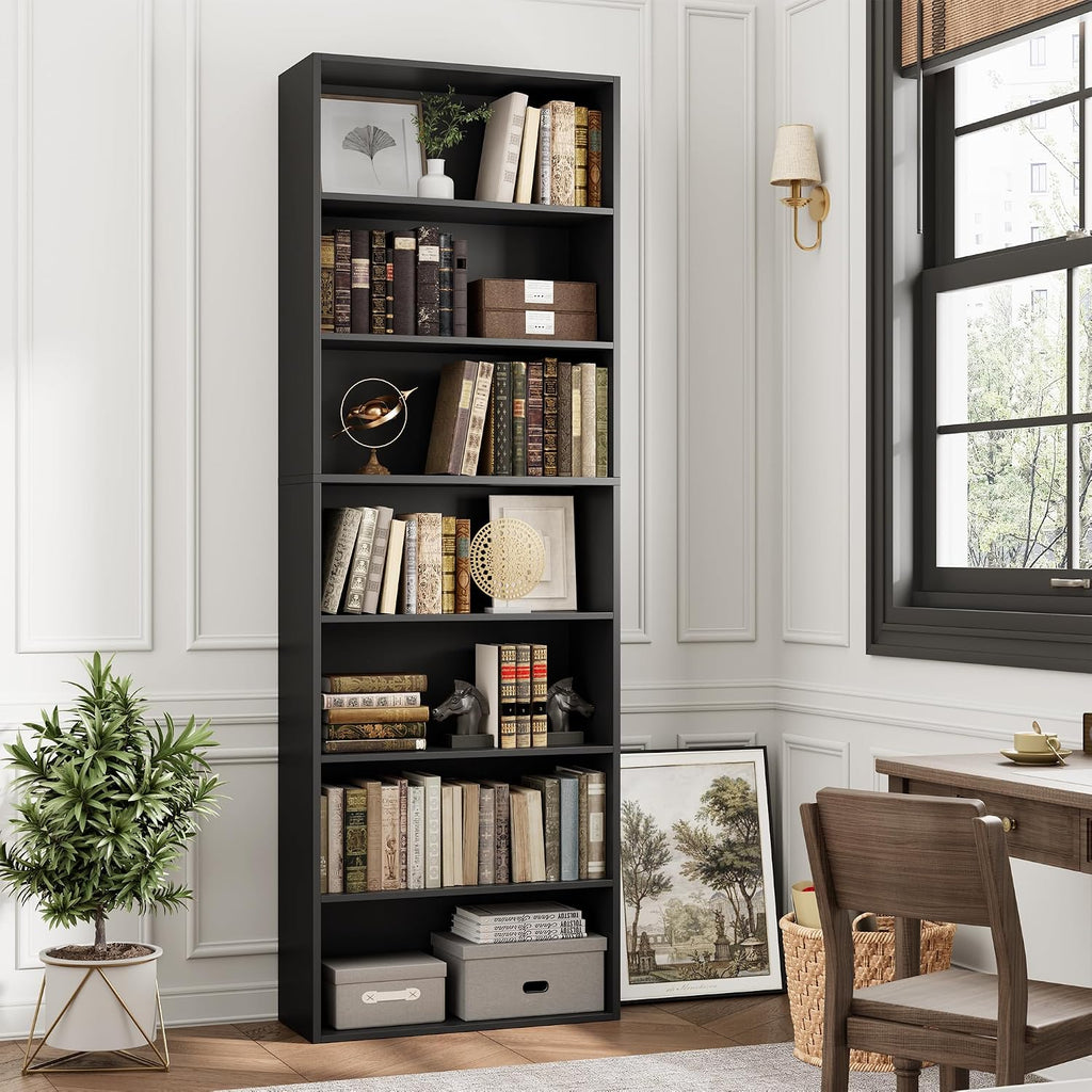 Black 7-Tier Tall Bookshelf
