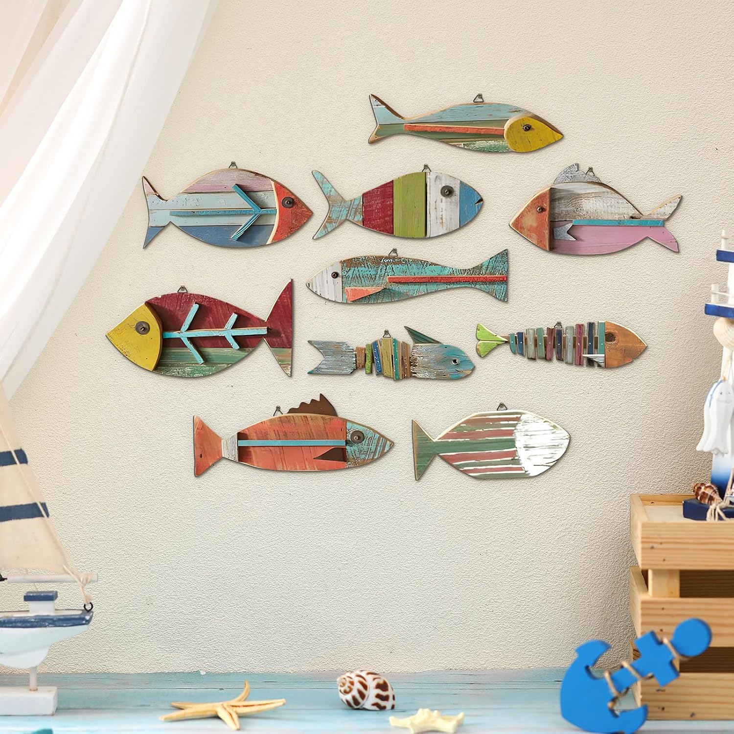 Wooden Fish Coastal Wall Decor Set