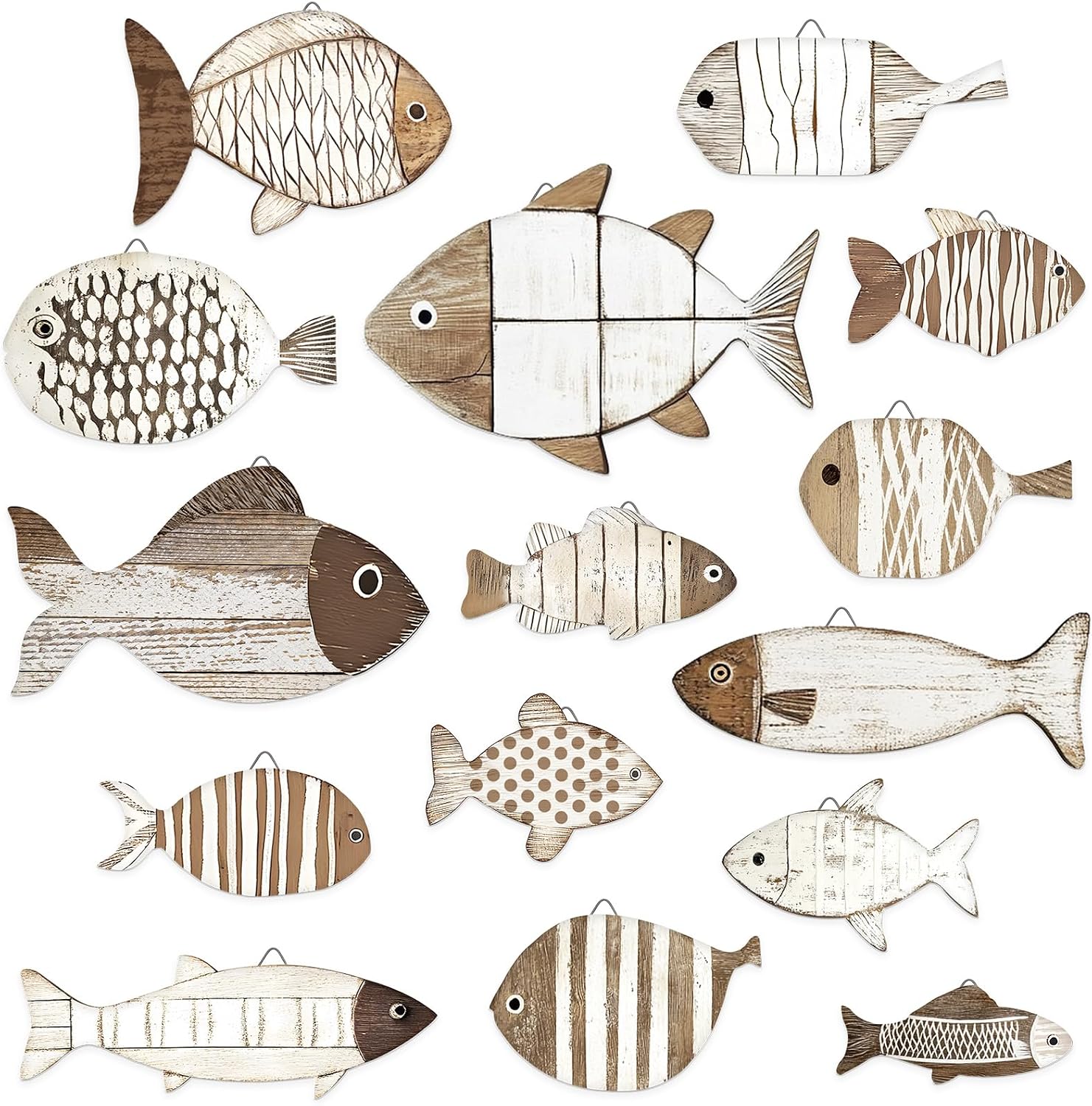 Wood Fish Nautical Wall Decor Set