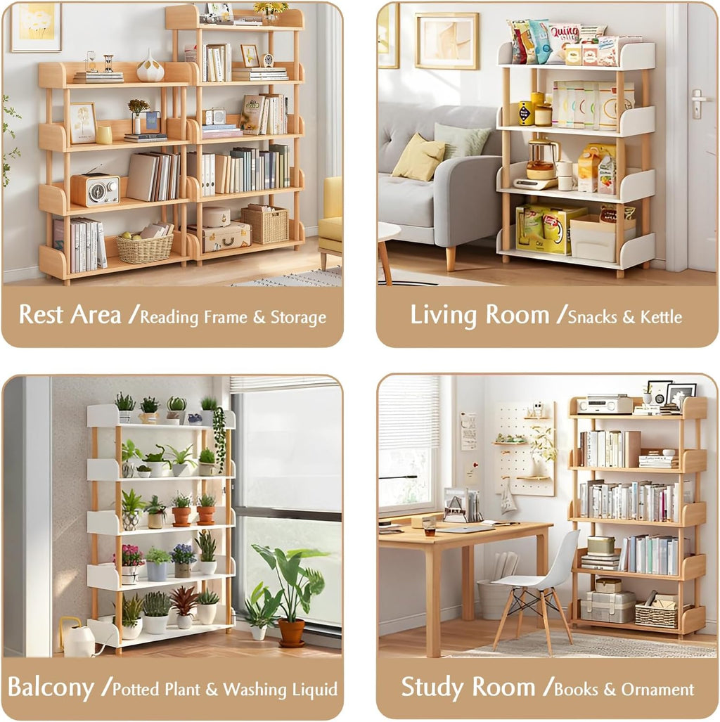 Oak 5-Tier Wooden Open Bookcase