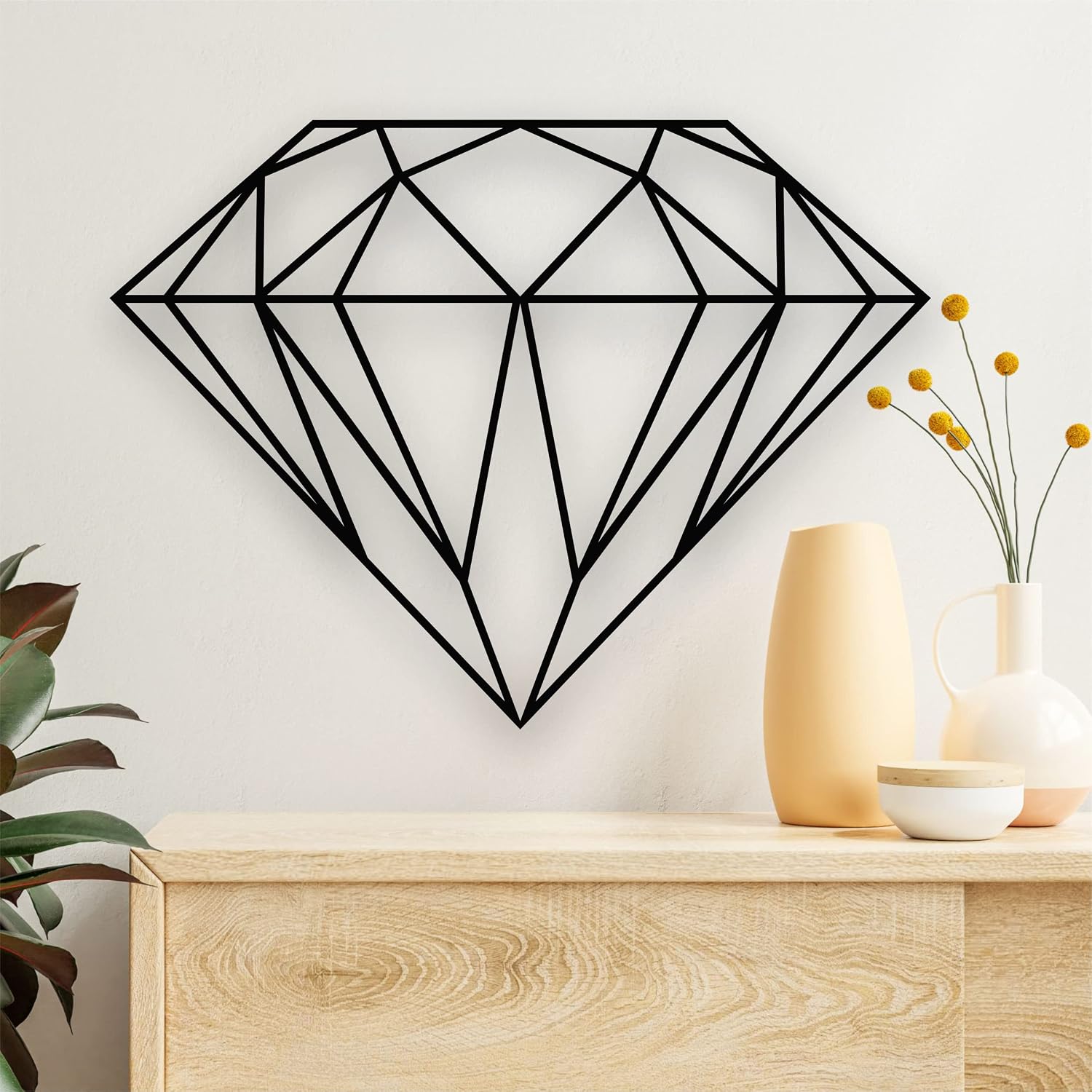 3D Geometric Diamond Metal Wall Art