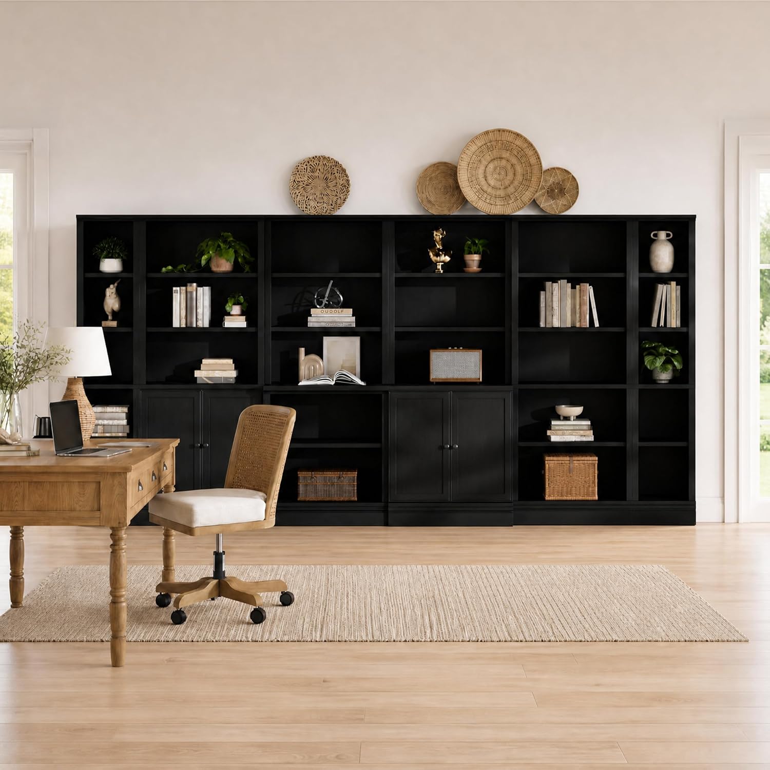 Black 5-Tier Adjustable Multi-Depth Bookshelf
