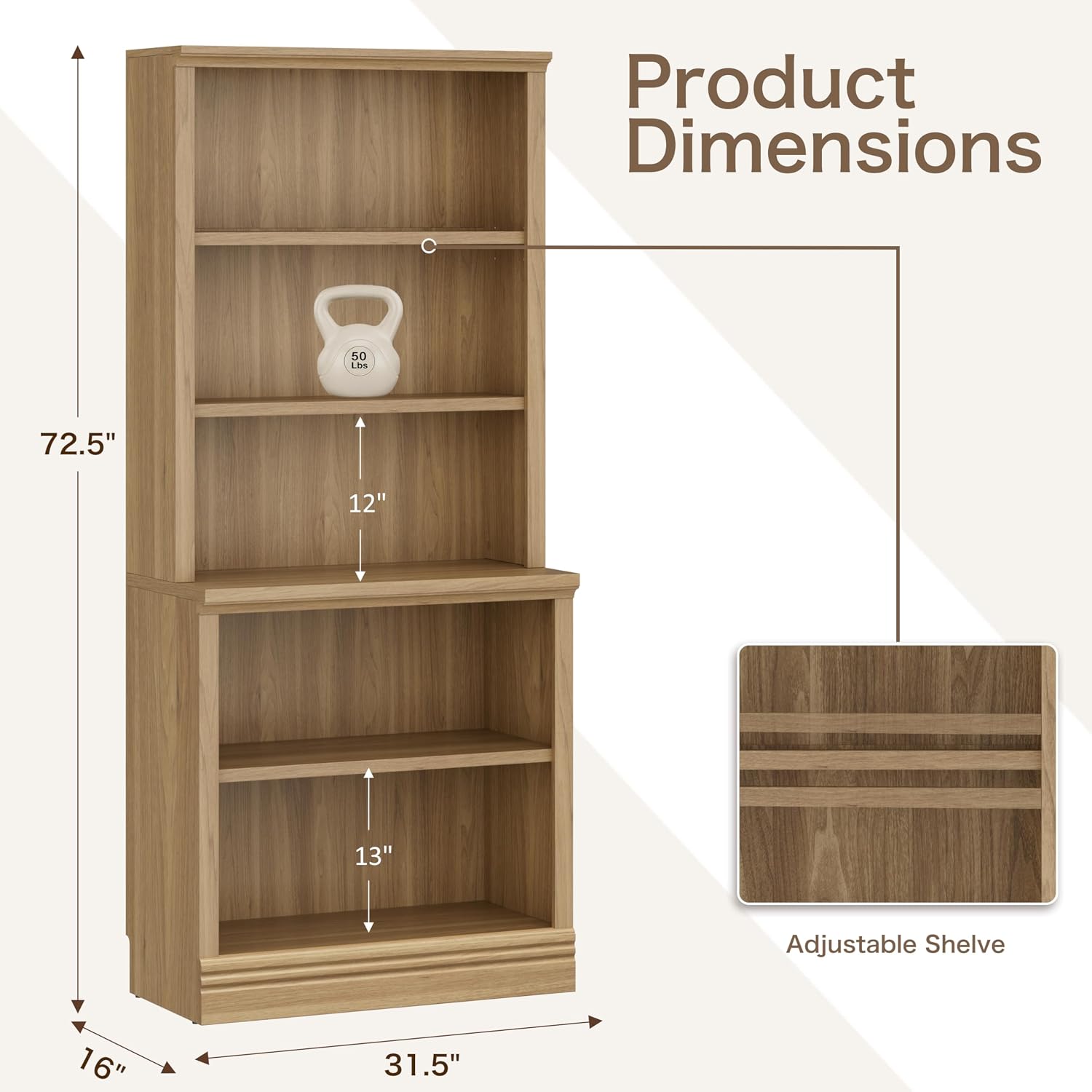 5-Tier Adjustable Multi-Depth Bookshelf