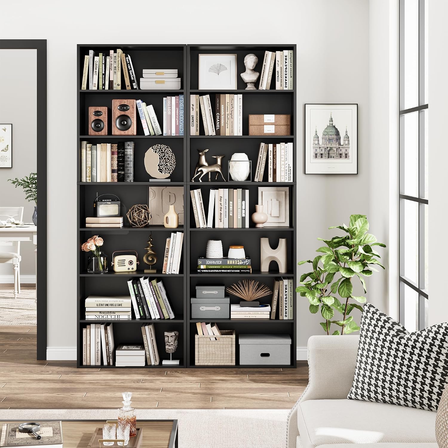 Black 7-Tier Tall Bookshelf