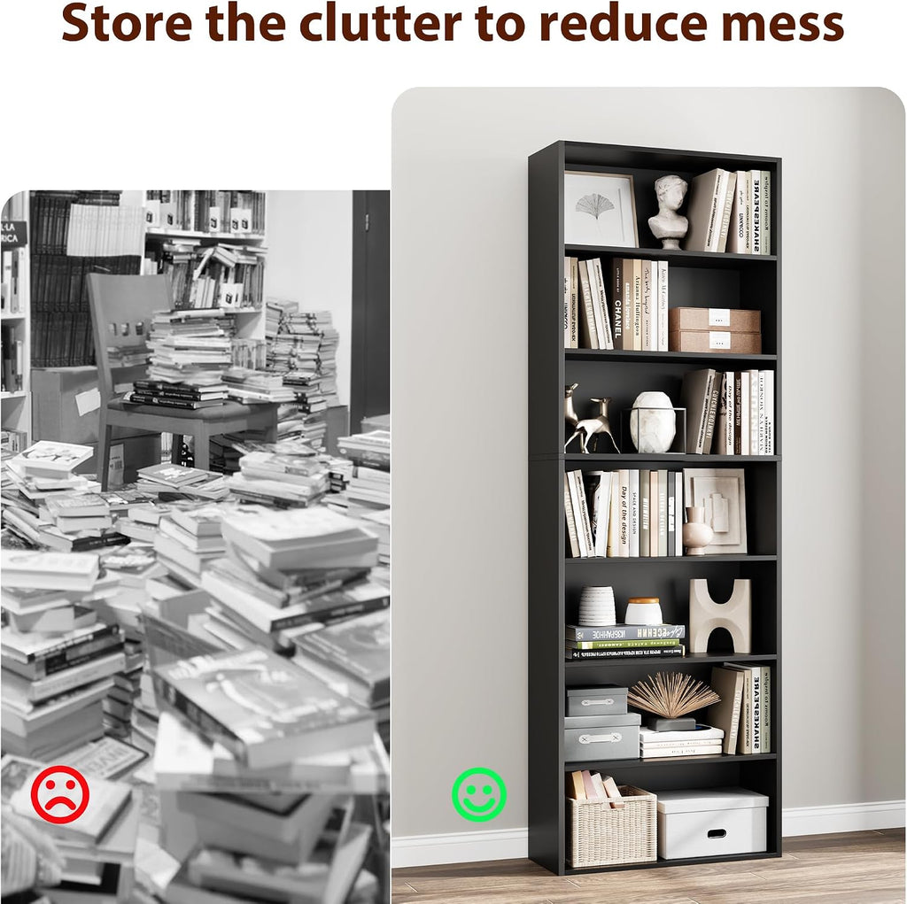 Black 7-Tier Tall Bookshelf