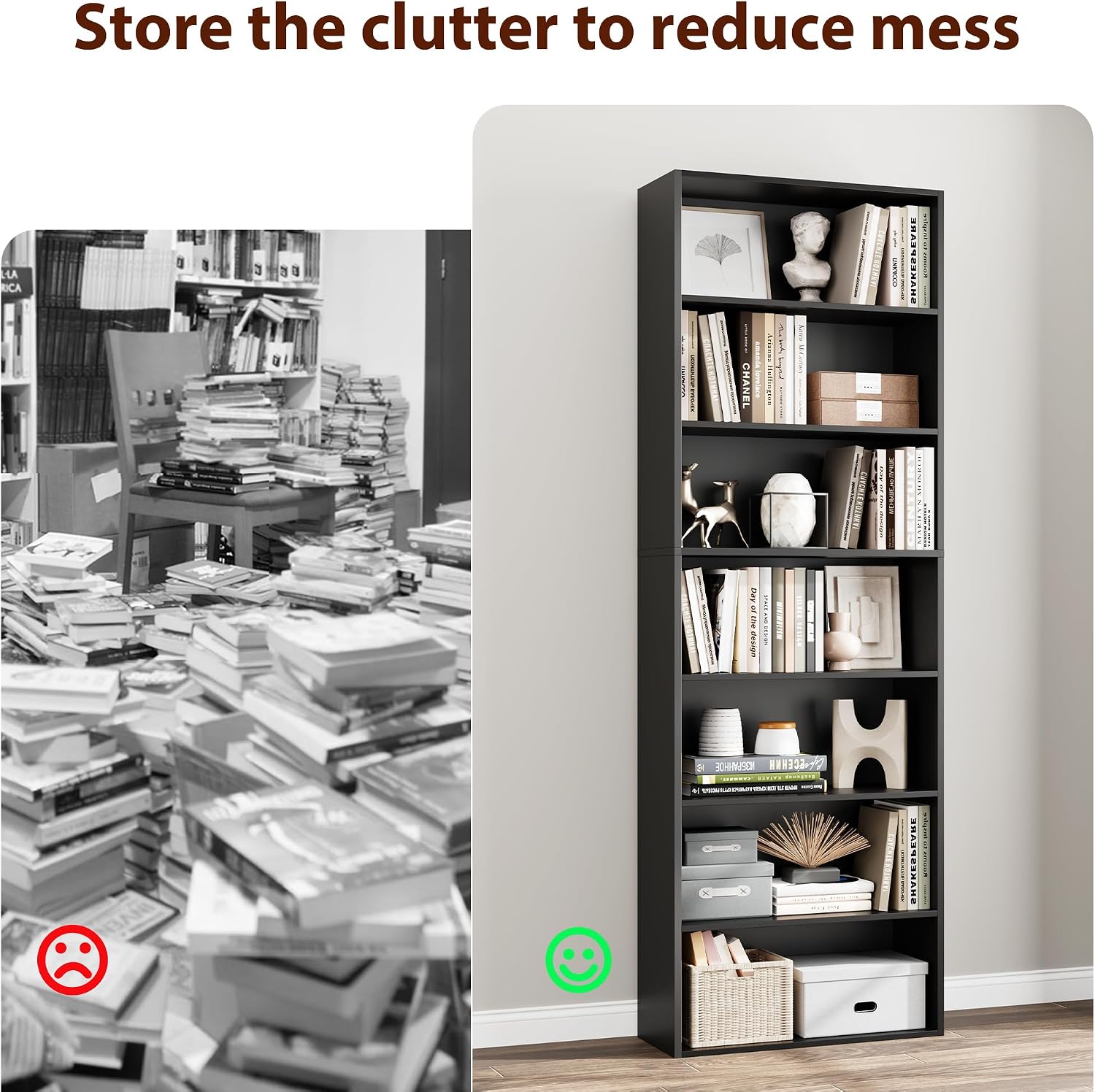 Black 7-Tier Tall Bookshelf