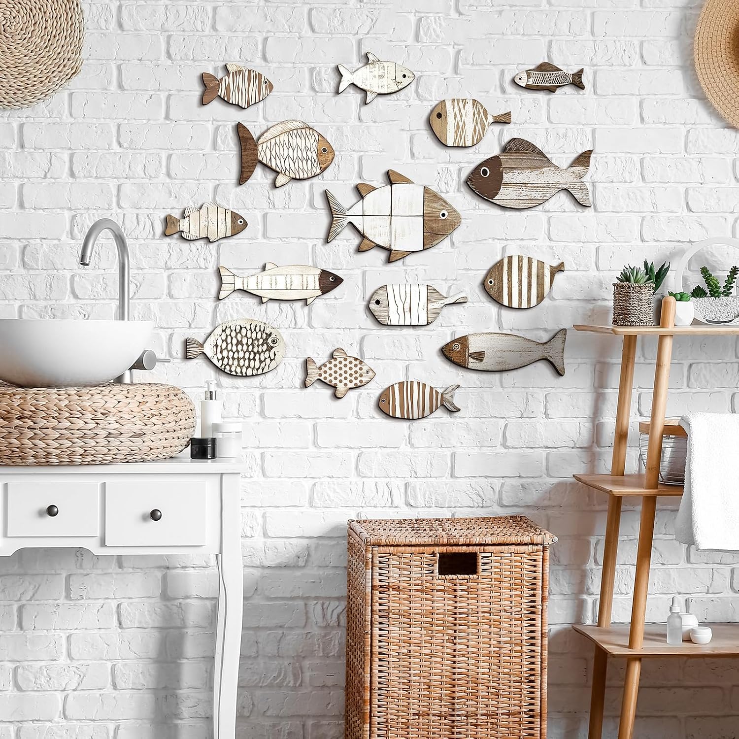 Wood Fish Nautical Wall Decor Set