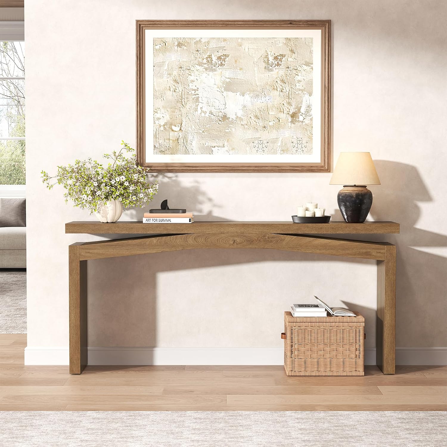 Natural Brown Wooden Console Table