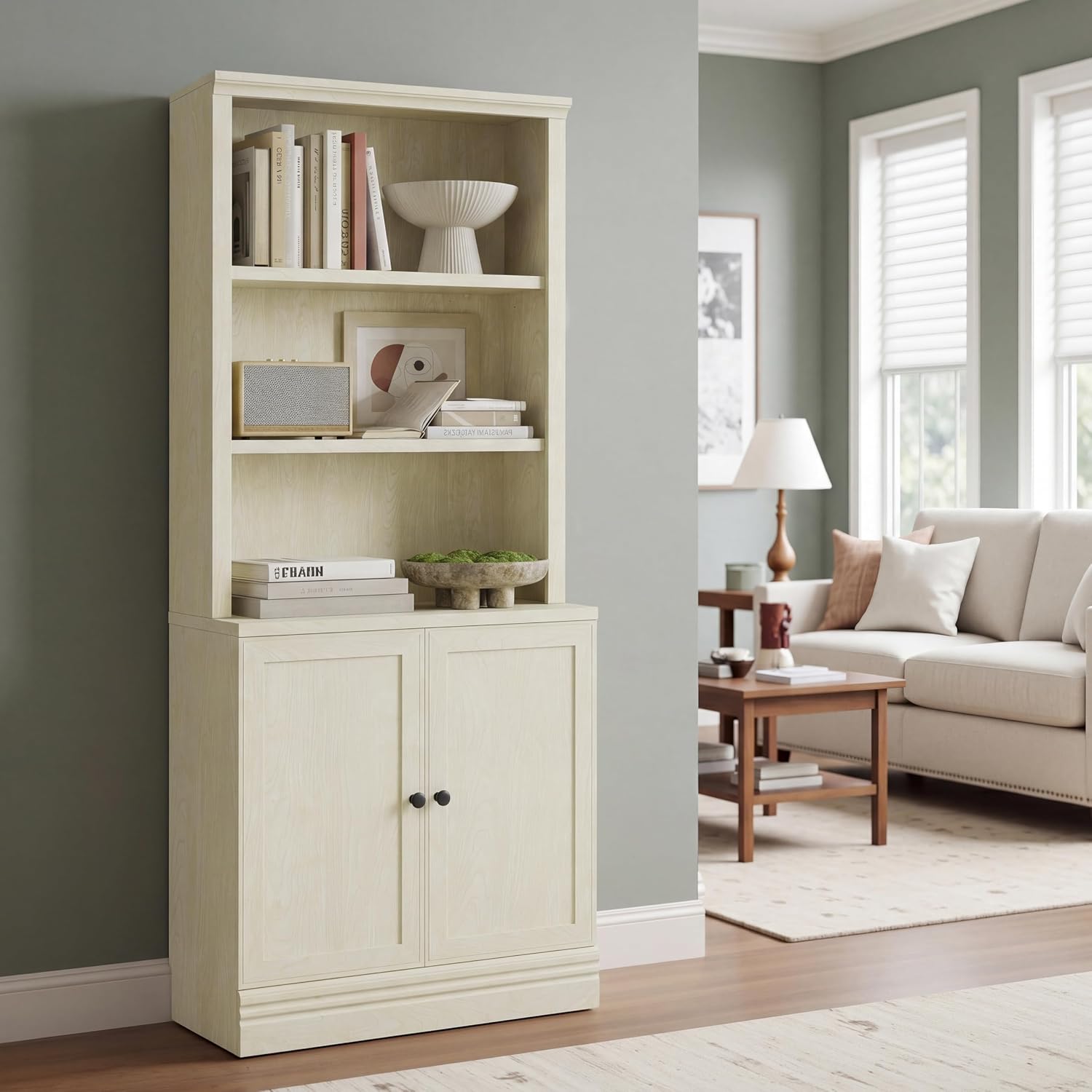 5-Tier Multi-Depth Bookshelf with Door