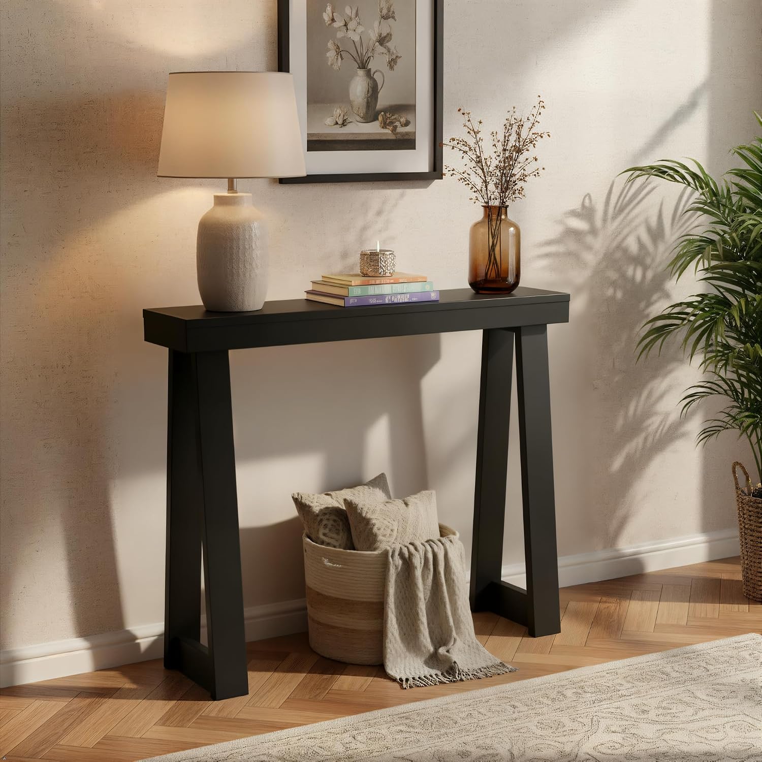 Black Solid Wood Console Table