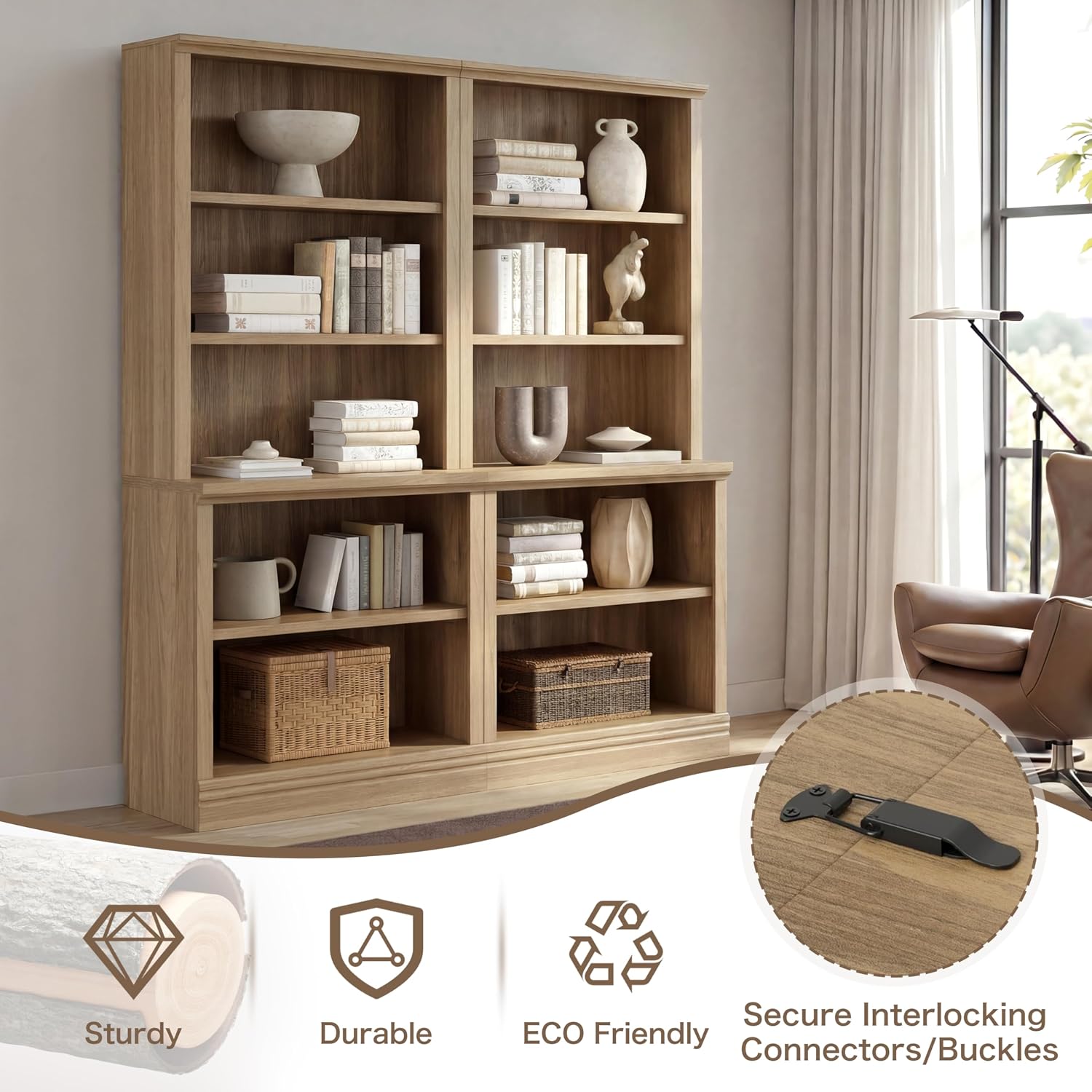 5-Tier Adjustable Multi-Depth Bookshelf