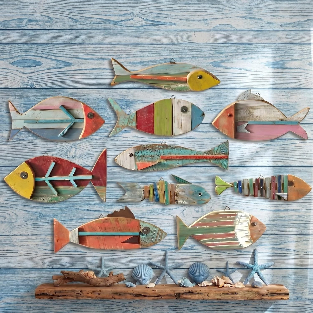 Wooden Fish Coastal Wall Decor Set