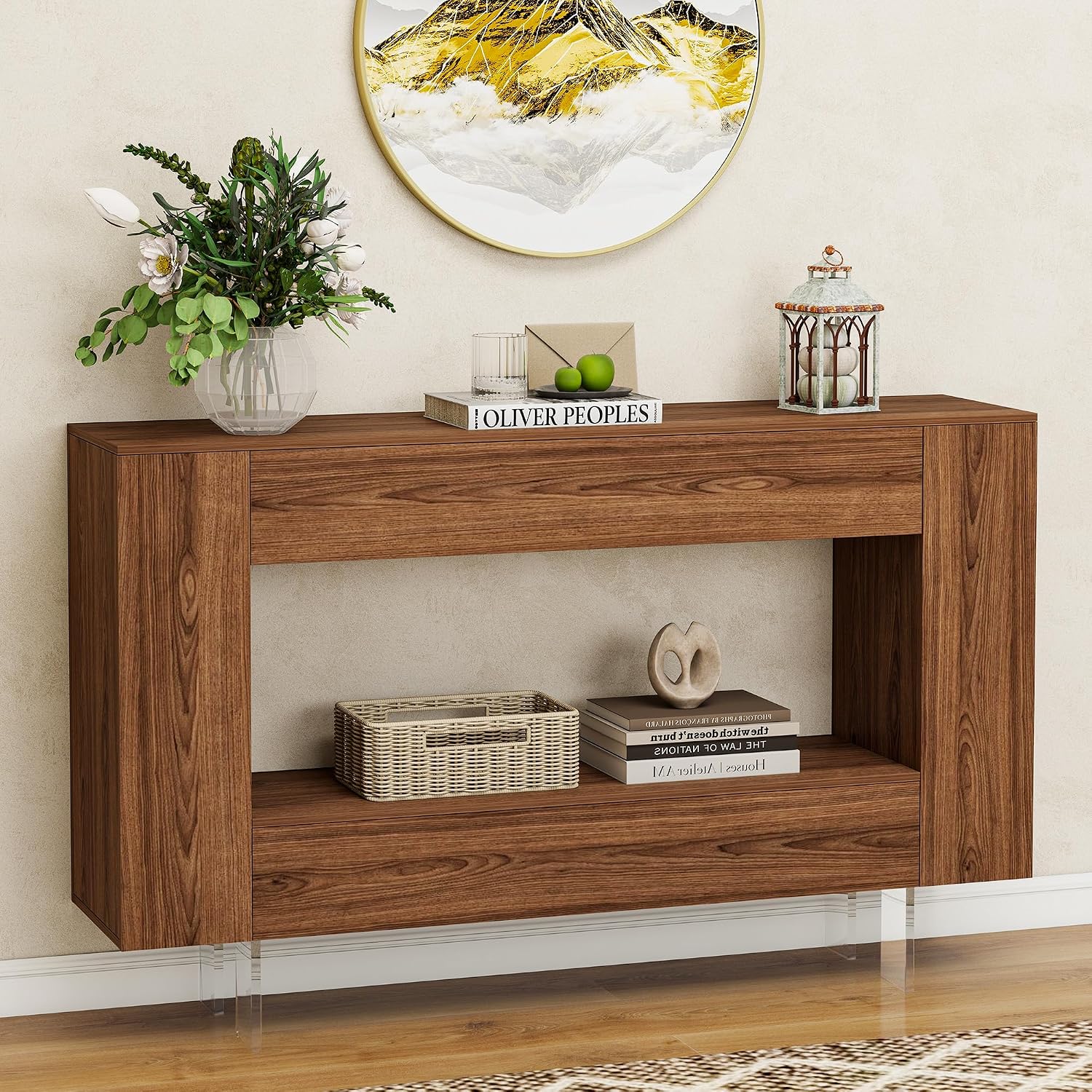 Brown Console Table with Hidden Storage