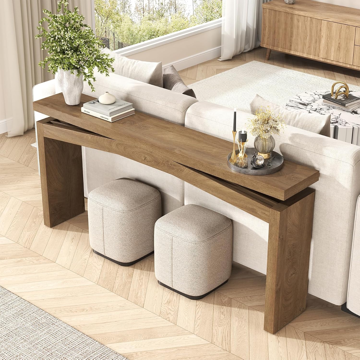 Natural Brown Wooden Console Table