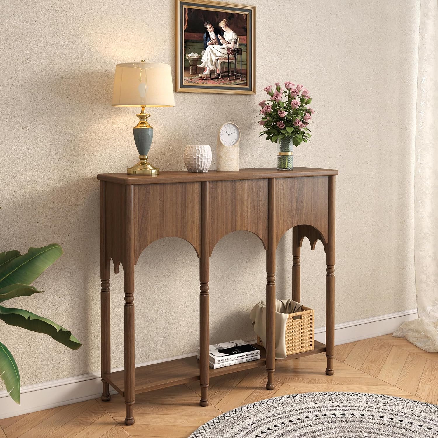 Brown Wooden Roman Leg Console Table